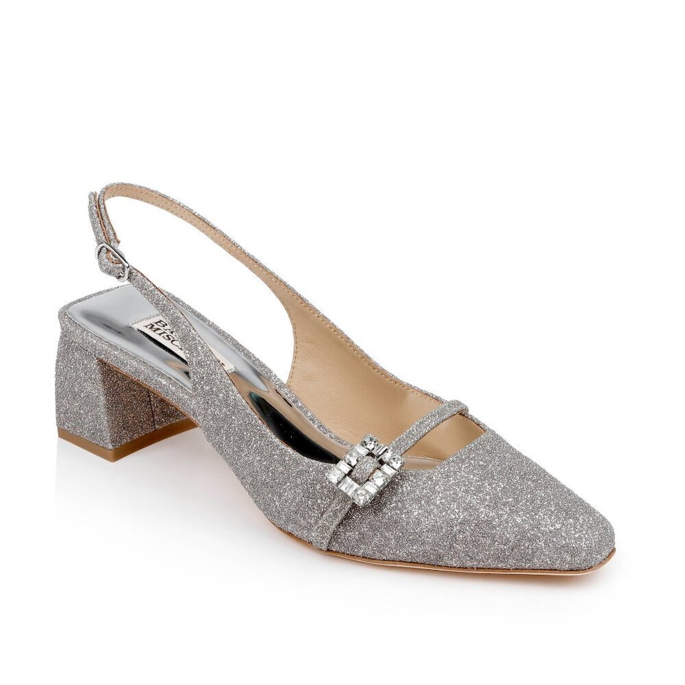 New Badgley Mishcka Buena Slingback Block Heels with Crystal Buckle